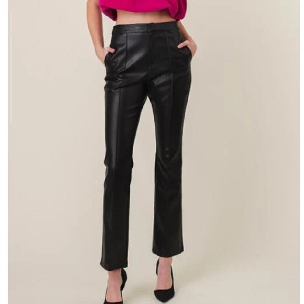 Line & Dot Reina Vegan Leather High Rise Flare Trouser Pants Black Women's M NWT